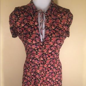 Free People Mini Dress Black and Floral Size 4